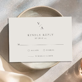 Cartão RSVP Monograma Moderno Elegante Casamento Negro e de Ma