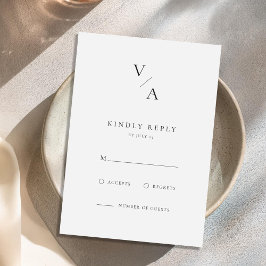 Cartão RSVP Monograma Moderno Elegante Casamento Preto e Branc