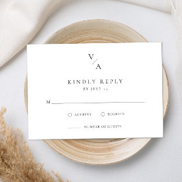 Cartão RSVP Monograma Moderno Elegante Casamento Preto e Branc