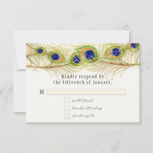 Cartão RSVP Monograma Monograma de Penas de Peacock Modernas