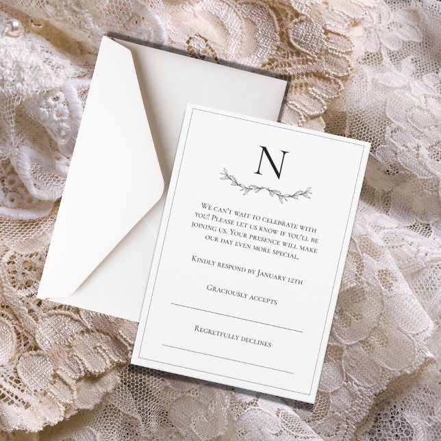 Cartão RSVP Monograma preto e branco moderno (Criador carregado)