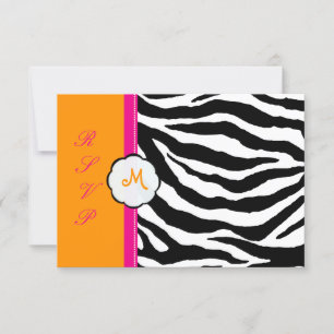 Cartão RSVP Monograma/Rosa Quente/Laranja/VP Zebra