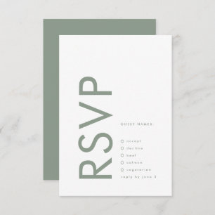 Cartão RSVP Monograma Verde Ultra Moderno Simples Casamento