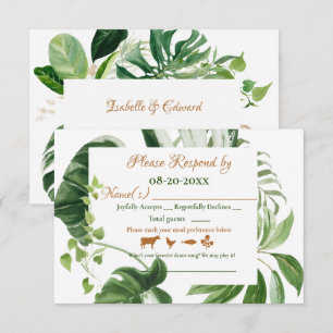 Cartão RSVP Monstera Verde De Casamento Deixa Aquarela De Fram