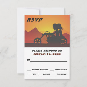 Cartão RSVP Montanha do Casal de Motocicleta Sunset/Sunrise