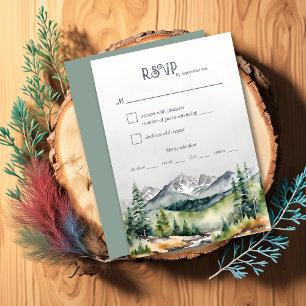 Cartão RSVP Montanhas Aventura Florestal Começa Casamento Russ