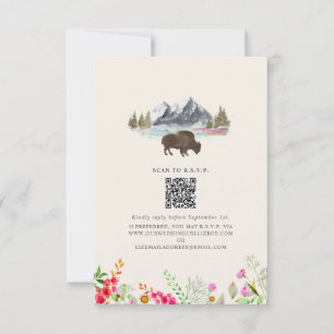 Cartão RSVP Montanhas de Bison Watercolor Casamento Floral QR
