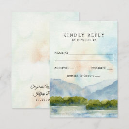 Cartão RSVP Montanhas Rustic Watercolor Casamento no inverno L
