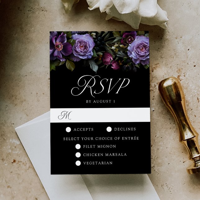Cartão RSVP Moody Gothic Floral Wedding Meal Choice (Criador carregado)