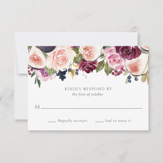 Cartão RSVP Moody Plum Floral e Fig Wedding (Frente)
