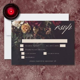 Cartão RSVP Moody Romantic Dark Floral Gothic Wedding