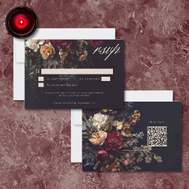 Cartão RSVP Moody Romantic Dark Floral Gothic Wedding QR
