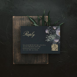 Cartão RSVP Moody Vintage Floral Peony Romance Código QR Casam