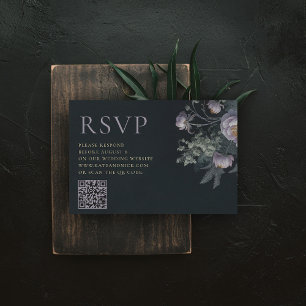 Cartão RSVP Moody Vintage Lilac Peony Floral Código QR Casamen