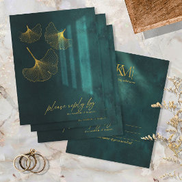 Cartão RSVP Moonlight Romance Wedding Emerald Green ID881