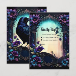 Cartão RSVP Moonlit Raven | Suite de Casamento Floral Gótico.
