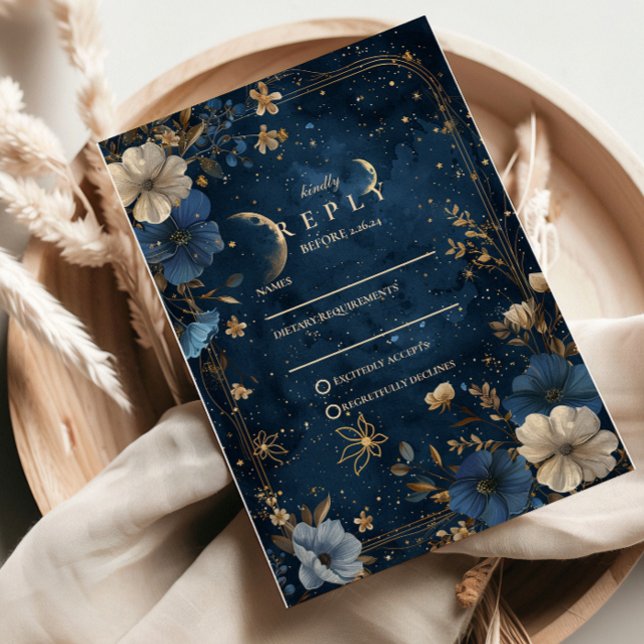 Cartão RSVP Moonlit Starflower Wedding (Criador carregado)