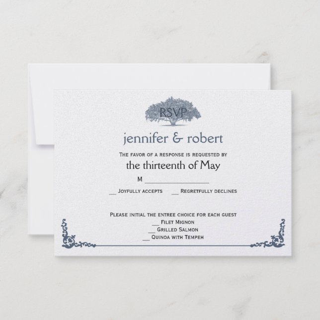 Cartão RSVP Mossy Oak Tree in Blue Weding Response Card (Frente)