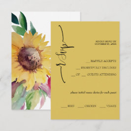 Cartão RSVP Mostarda Elegante Caligrafia de Girassol