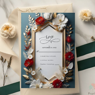 Cartão RSVP Motif Floral Luxurioso com Casamento de Folhas de
