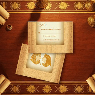 Cartão RSVP Motivos Hieroglíficos Antigos Casamento Egípcio