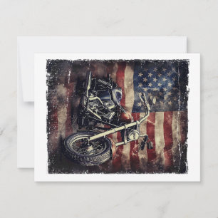 Cartão RSVP Moto Antiga Bandeira EUA Biker Retro Americano