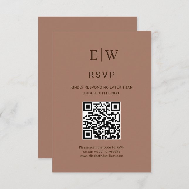 Cartão RSVP Mousse Simples Elegante Mocha com Casamento Monogr (Frente/Verso)