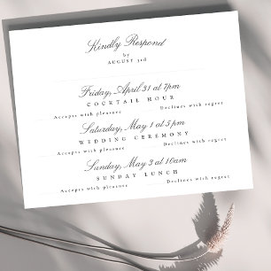 Cartão RSVP Multievento de Caligrafia Elegante Branca de Cinza