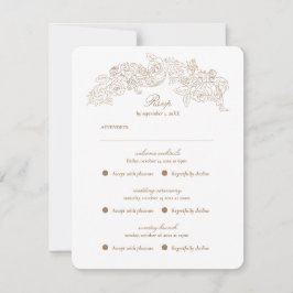 Cartão RSVP Multievento Vintage Marrom Dourado Romântico