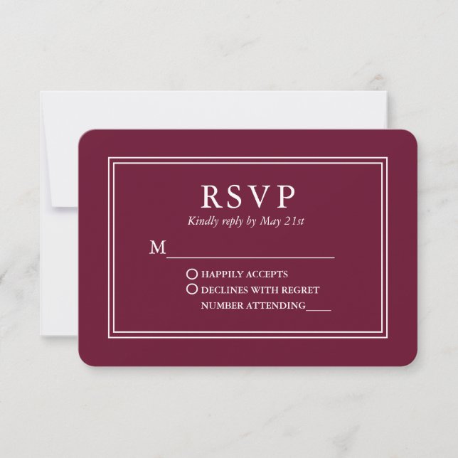 Cartão RSVP Na moda Modern Wedding Burgundy (Frente)