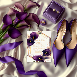 Cartão RSVP Na moda Purple e Dourada Calla Lily Wedding