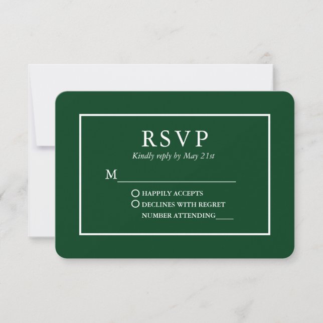Cartão RSVP Na moda Verde-Casamento Moderno (Frente)
