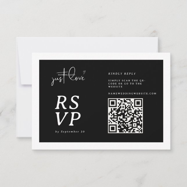 Cartão RSVP Nada sofisticado, apenas ame o código QR preto e b (Frente)