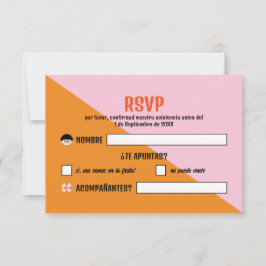 Cartão RSVP Naranja y Rosa Boda Festival WedFest