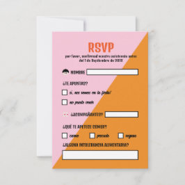 Cartão RSVP Naranja y Rosa Triangulo Comida Boda