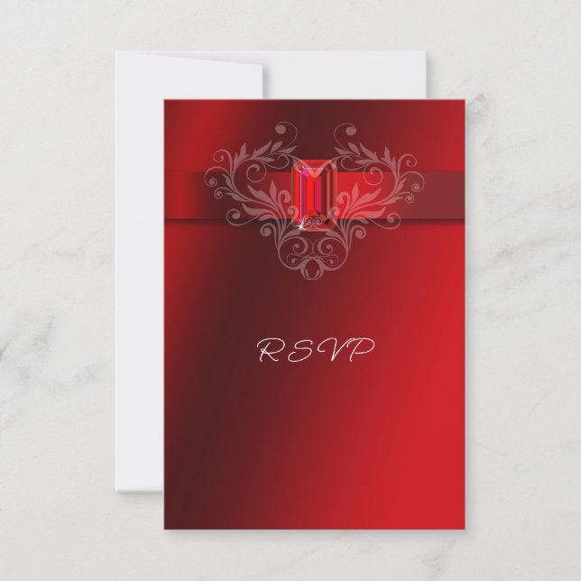 Cartão RSVP Natal do Casamento de Ruby da Faixa Vermelha Elega (Frente)