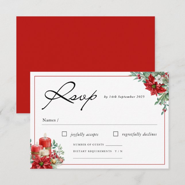 Cartão RSVP Natal elegante | Casamento Floral De Inverno (Frente/Verso)