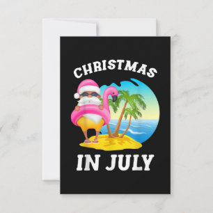 Cartão RSVP Natal Em Julho Papais noeis Flamingo Piscina Verã