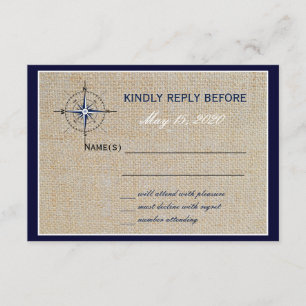 Cartão RSVP Náutica Compass/Yacht Club Marinho Beach WeddingRS