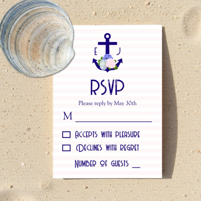 Cartão RSVP Nautical Floral Stripes Wedding (Criador carregado)