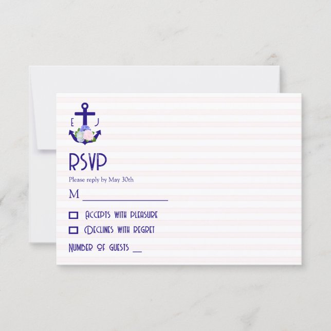 Cartão RSVP Nautical Floral Stripes Wedding (Frente)