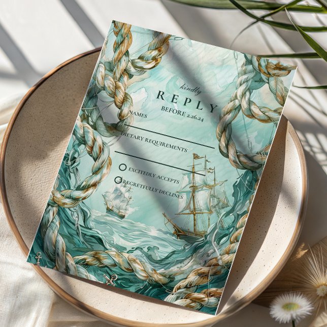 Cartão RSVP Nautical Rope Voyage Wedding (Criador carregado)