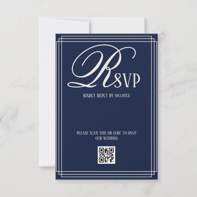 Cartão RSVP Navy Blue Luxury Wedding (Frente)