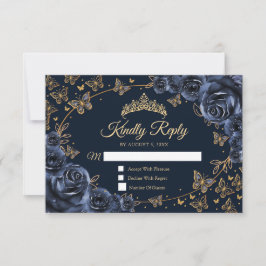 Cartão RSVP Navy Gold Quinceanera Reply