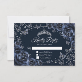 Cartão RSVP Navy Silver Quinceanera Reply