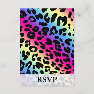 Cartão RSVP Neon Rainbow Leopard Pattern Impressão