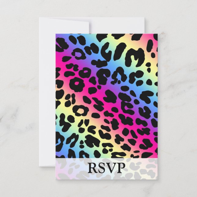 Cartão RSVP Neon Rainbow Leopard Pattern Impressão (Frente)