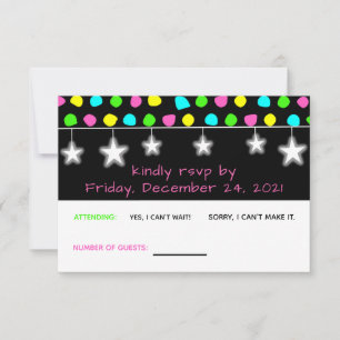 Cartão RSVP Neon Retro Stars Glow Party
