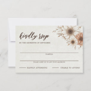 Cartão RSVP Neutral Boho Floral Wedding