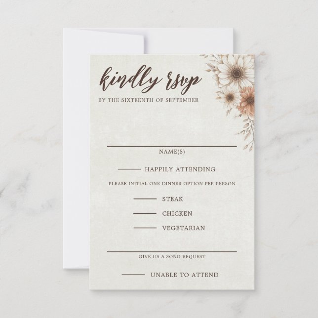 Cartão RSVP Neutral Boho Floral Wedding (Frente)